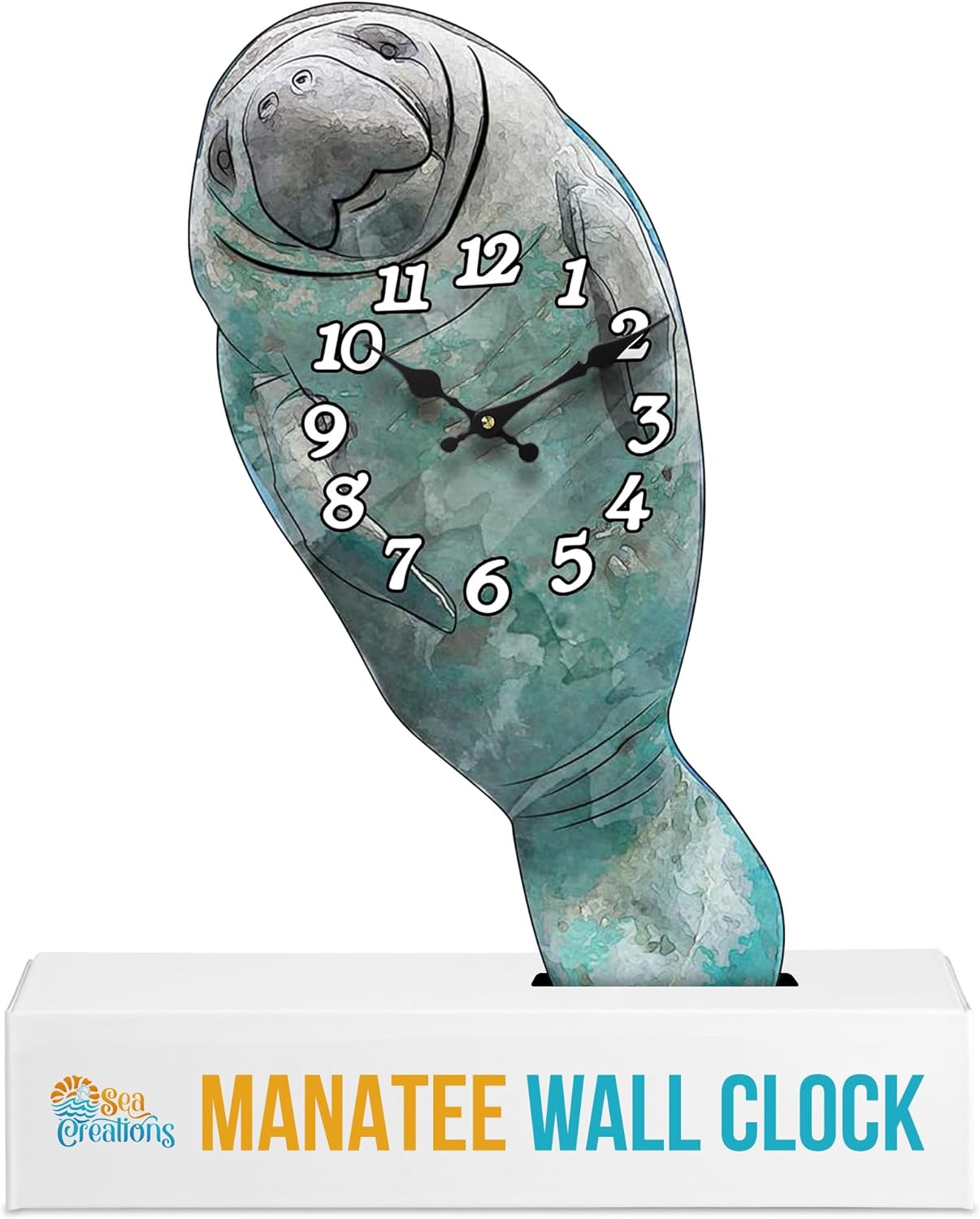 Wooden Wall Clock - Coastal, Nautical, and Beach Themed | Decorative and Aesthetic 14" Timepiece | Ideal Office or Home Decor | Living Room, Bedroom, or Beach House | Manatee (Die Cut)