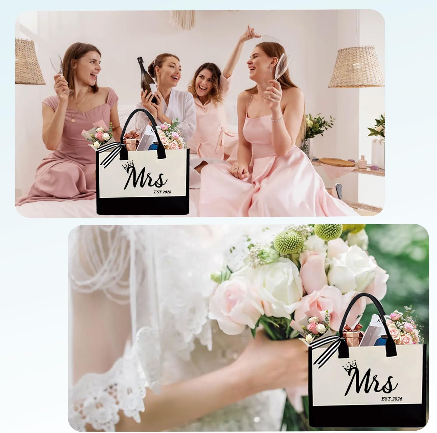Mrs 2026 Bride Canvas Tote Bag, Gifts for Wedding BridalShower, mrs 2026 bag with Makeup Bag，Bachelorette Party, Bride to be Gifts, Miss to Mrs Bag,Christmas Personalized Bridesmaid Gift - Image 2