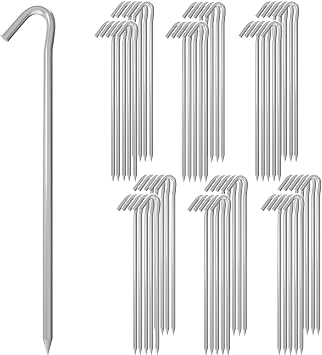 MySit Tent Stake 9 Inch 60 Pack Heavy Duty Anti-Rust Ground Stakes | Galvanized Tent Pegs Ground Trap Camping Stakes for Inflatables Outdoor Decorations
