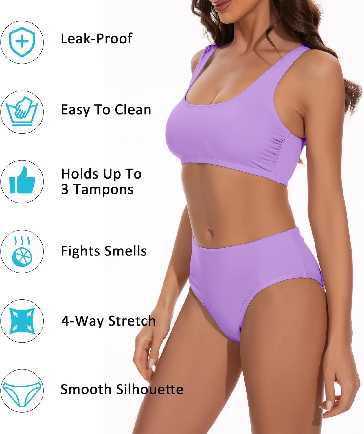 Beautikini Period Swimwear Two Piece Menstrual Leakproof Sporty Bikini Sets Bathing Suit Period Swimsuit for Teen Girls