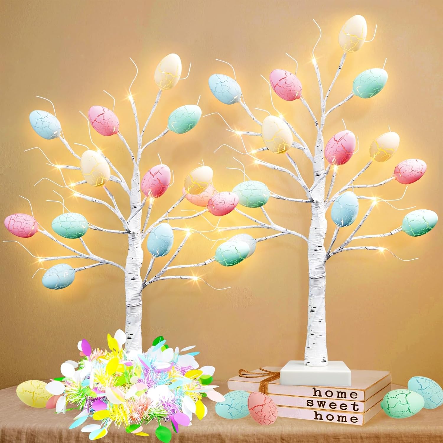 obbsie 2PK Easter Decorations, 24in Lighted Easter Egg Tree