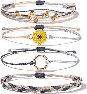 FANCY SHINY Sunflower String Bracelet Handmade Braided Rope Charms Boho Surfer Bracelet for Teen Girls Women