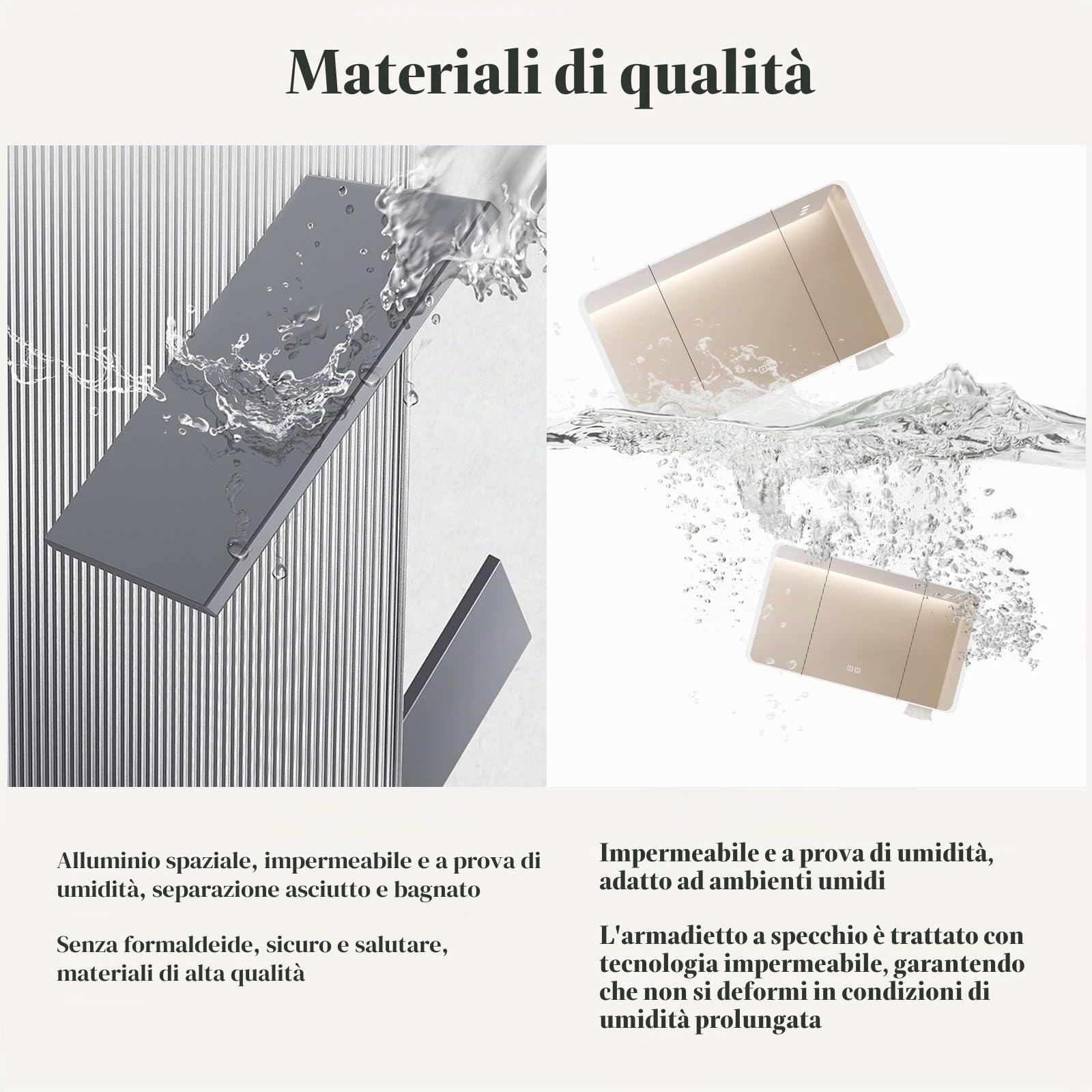 Armadietto da bagno moderno con specchio a LED con tecnologia anti-appannamento, montaggio a parete, design slish e funzionale, per spazi contemporanei