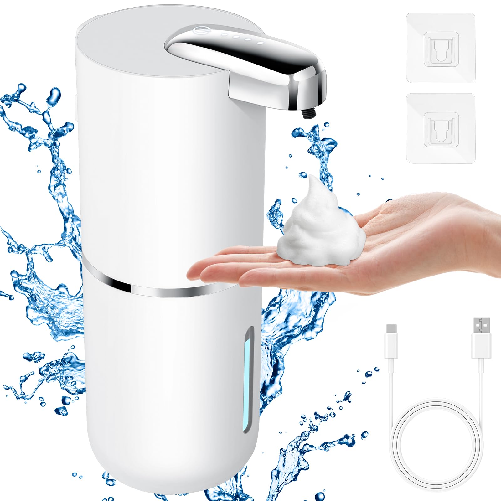 AiQInu Dispensador de Jabón Automático, Dispensador Pared, IPX5 Resistente, 4 Niveles Ajustables, USB C Sensor Dispenser Jabon Cocina, para Champú y Acondicionador, para Baño Hotel Oficina