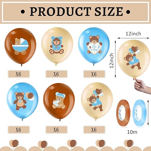 Vista 2 de Zomiboo 42 globos de oso para baby shower, de 12 pulgadas, de látex, azul, marrón, oso pequeño, decoraciones de fiesta para baby shower, revelación