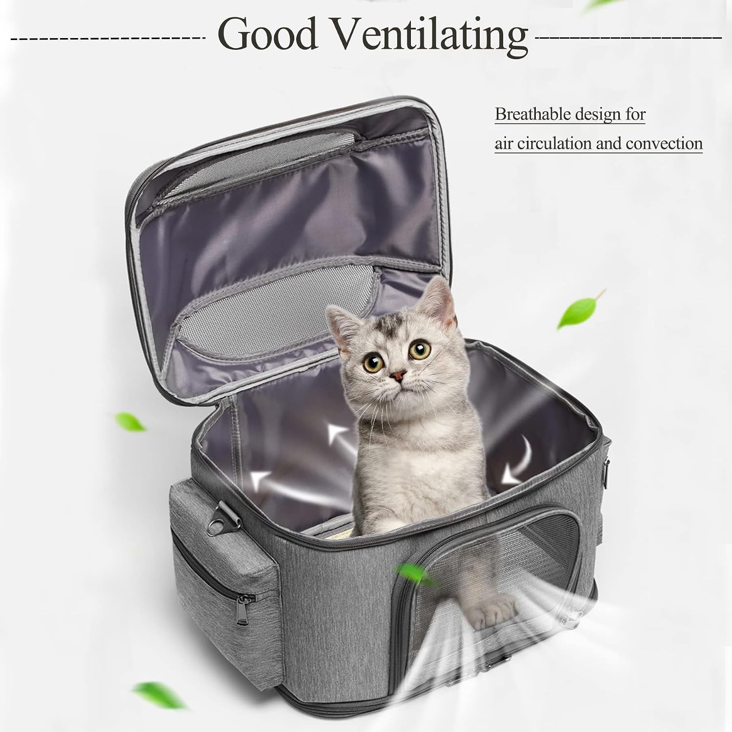 Pet Car Seat,Comfortable Pet Travel Carrier for Small Cat,Puppy,Bunny Collapsible Travel Carrier Bag,Breathable Cat Carrying Box with Two-Sided Pad,Size L16.5xW11.8xH14.6 in image 2