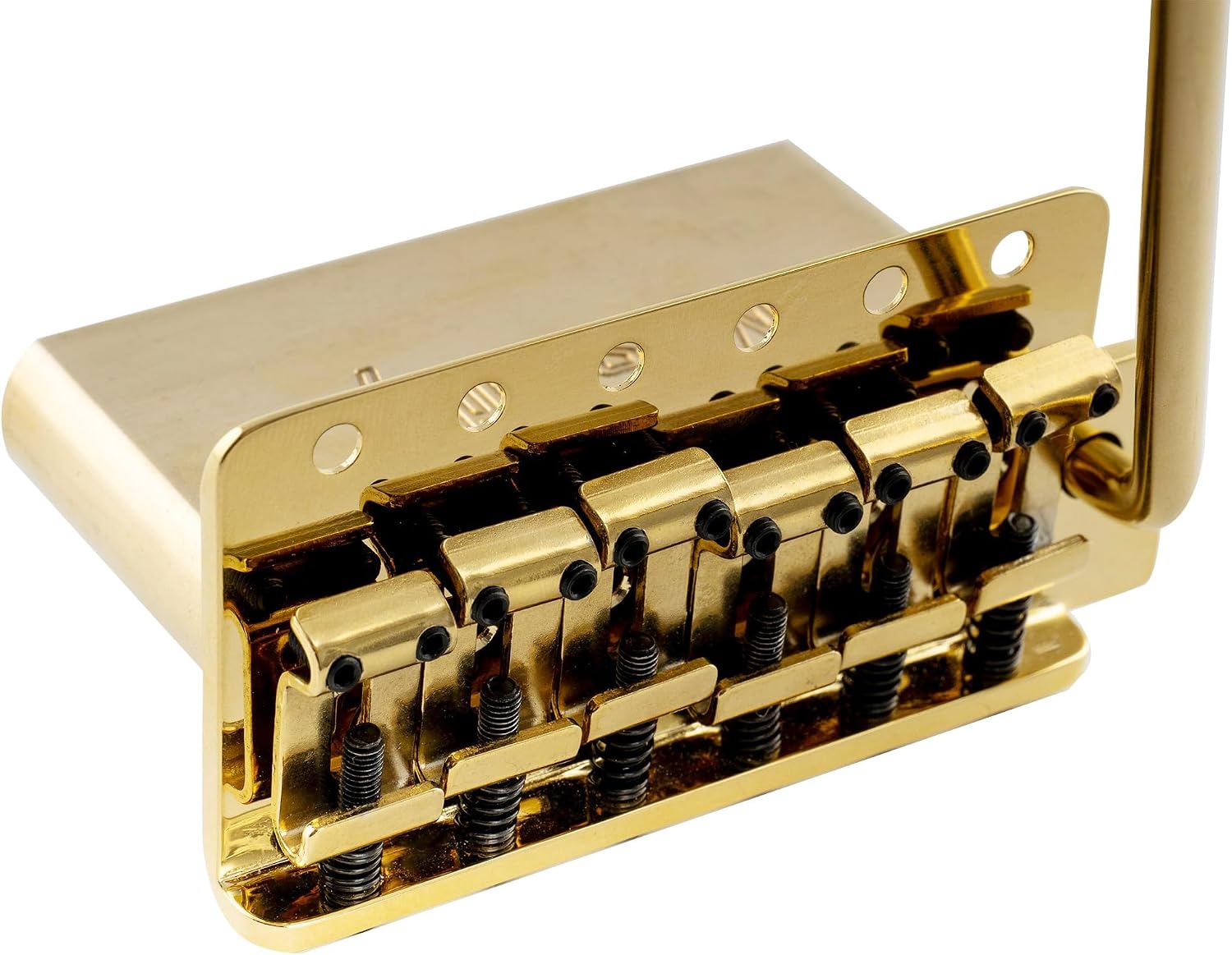 Musiclily Ultra 56mm (2-7/32 inch) American Vintage Style 6-Screw ST Tremolo Bridge with Steel Bent Saddles 42mm Solid Brass Block Push-In Arm for Strat Style Electric Guitar, Gold