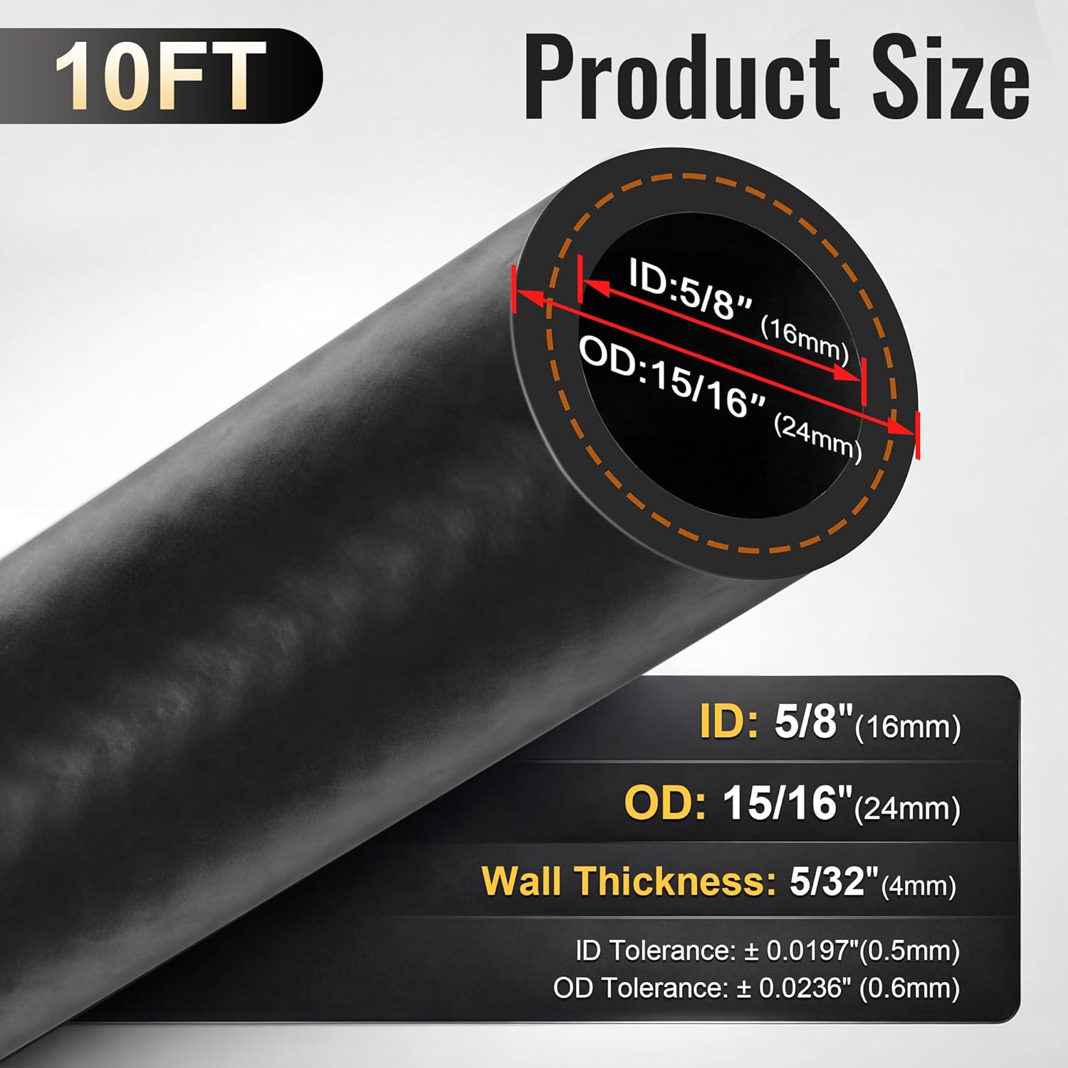 5/8" Heater Hose, EPDM Heater Hose 10 FT, Coolant Radiator Straight Rupture Pressure 106.7 PSI for Water/gas Transportation for Vehicle Cooling Systems, 5/8" ID Tube with 4 Clamps