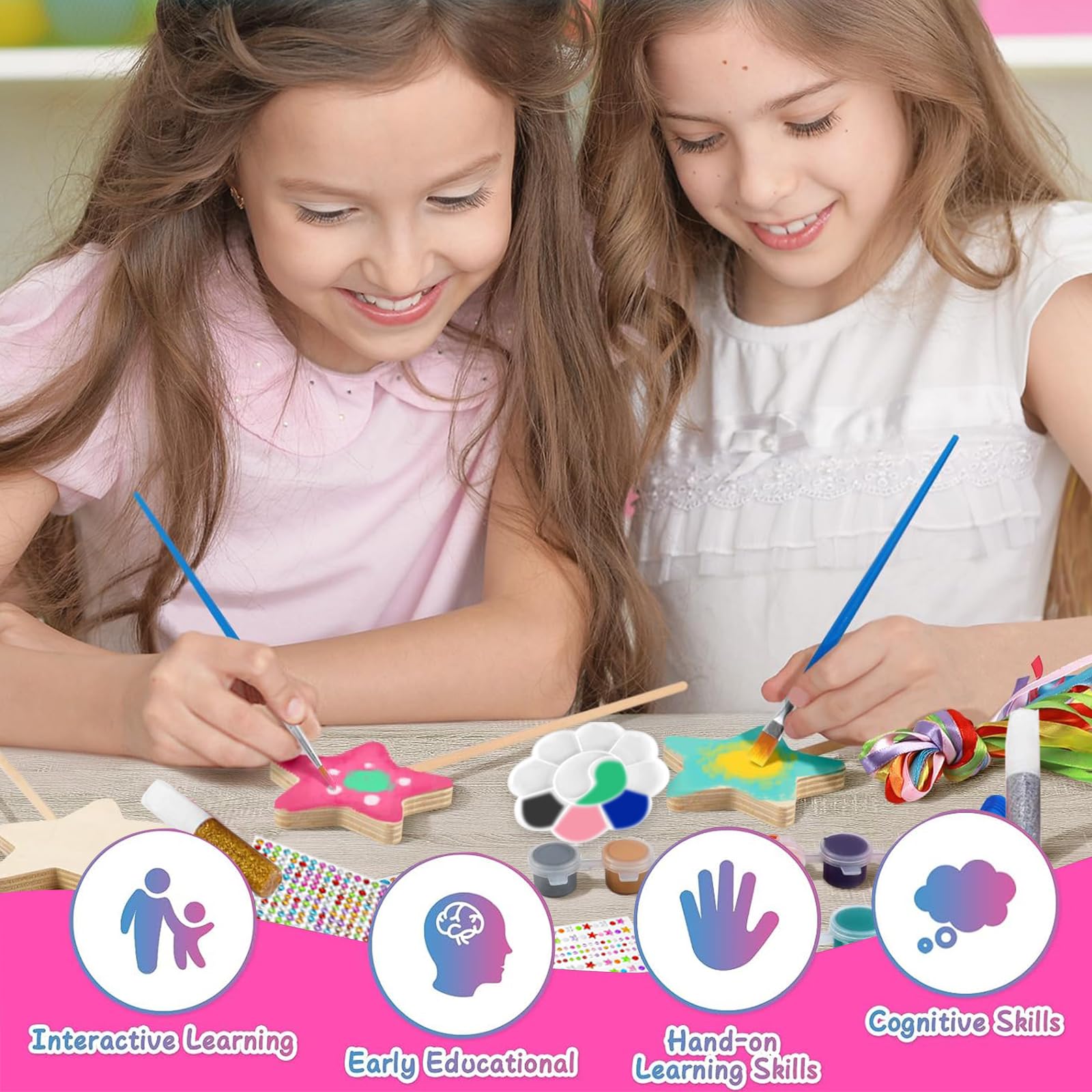 GUOYOU 27 sztuk Magiczna Drewniana Różdżka Księżniczka Różdżka Wróżdżka dla Dzieci Zestaw Rzemiosła Dziewczyny Drewniane DIY Rzemiosło Magiczne Różdżki Wróżki do Malowania