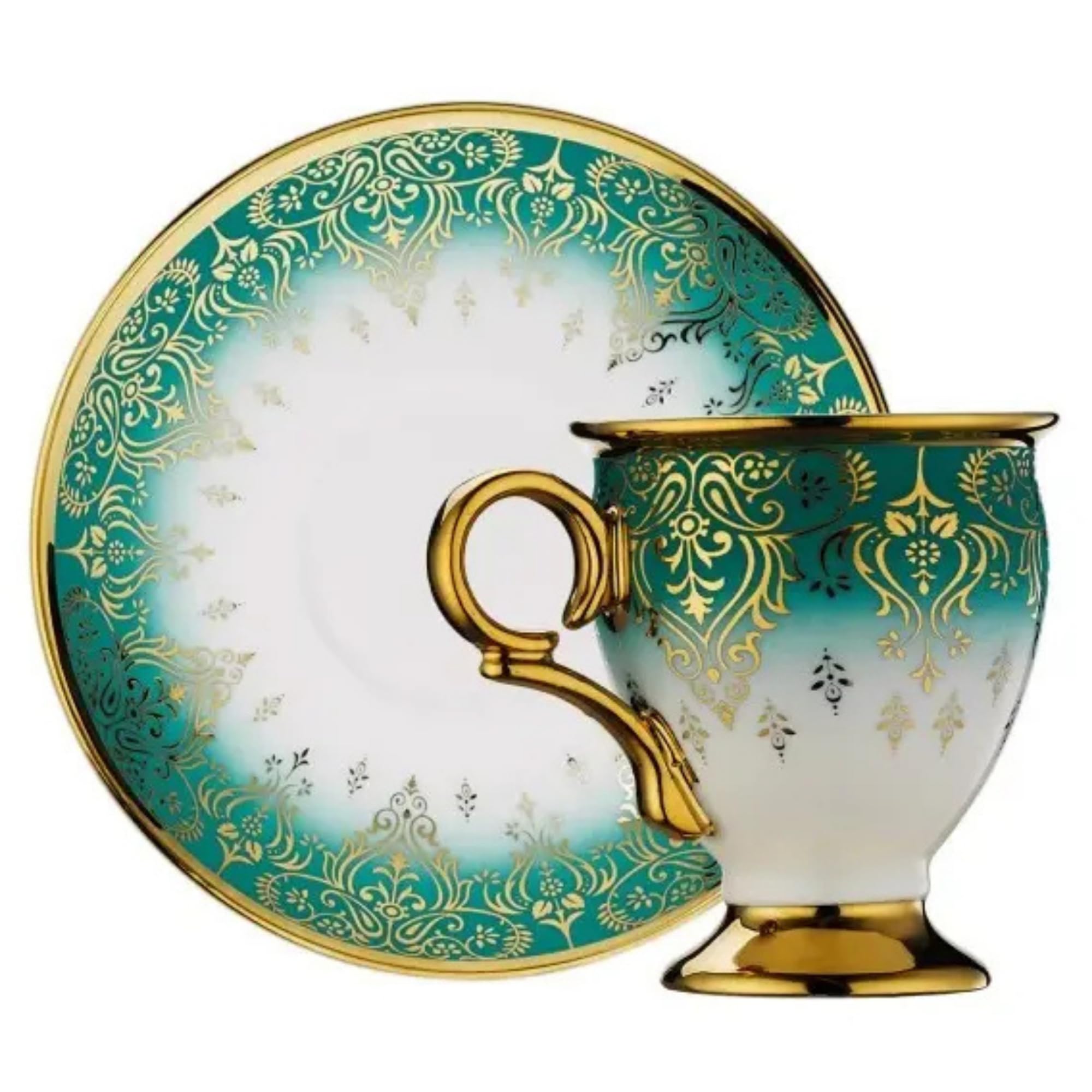 derya home Gonca Porzellan Espressotassen Set Türkische Kaffeetasse 6er Set Tassen und Untertassen (85.0 g) Gold Gemusterte Tassen