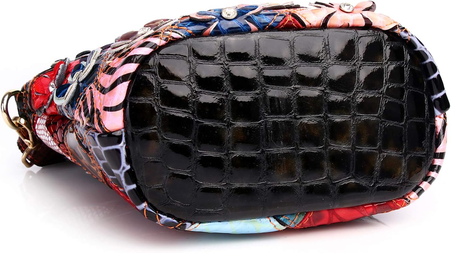 Women 3D Floral Multicolor Small Crossbody Bag Genuine Leather Handbag Snake Pattern Colorful Spliced Shoulder Purse - Image 6