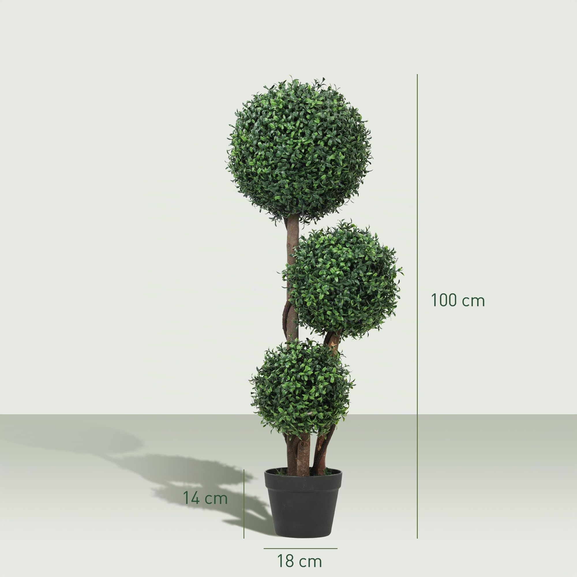 HOMCOM Palla di bosso artificiale 100cm tripla protezione UV | Pianta artificiale in plastica, tronco di legno in vaso, realistico, per soggiorno/camera da letto/ufficio/giardino