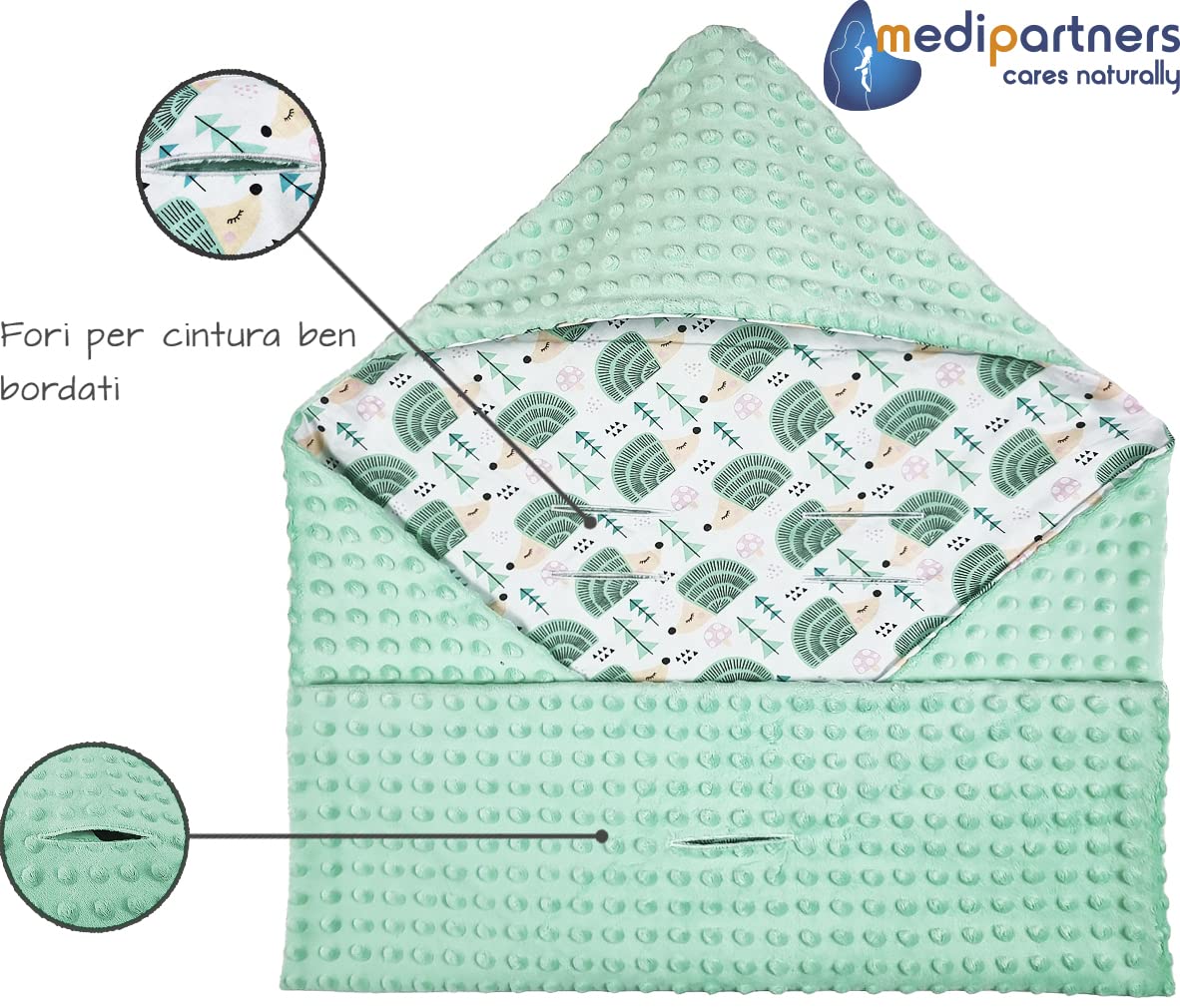 Medi Partners Coperta 100% Cotone 85x85cm Bifacciale Multifunzionale Minky Morbida e Accogliente con Cappuccio per Passeggini Marsupio