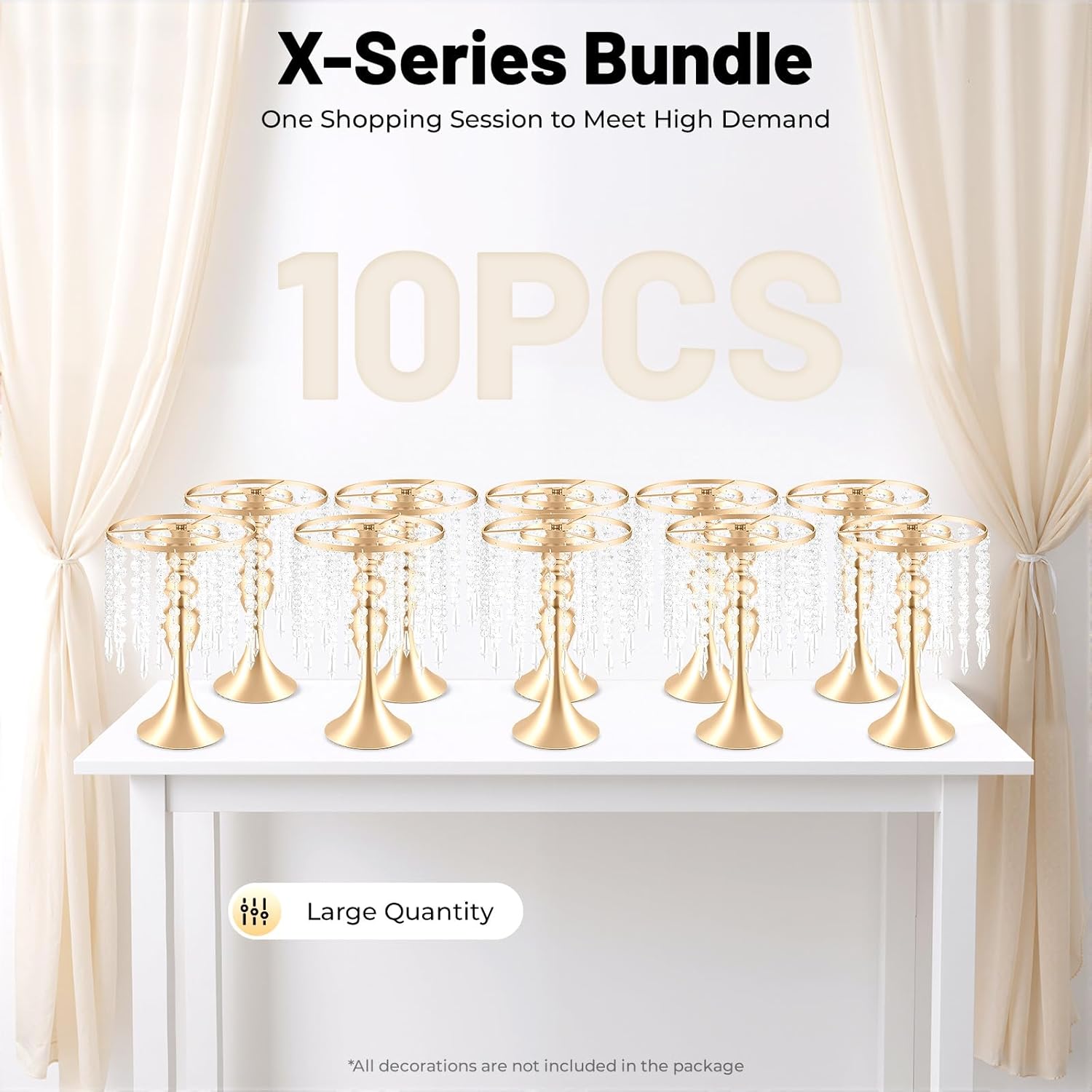 10 Pcs Crystal Flower Stand Wedding Centerpieces for Tables, 13.8in/35cm Height Flower Arrangement Holders Metal Flower Vase for Wedding Party Event Reception Dining Room Living Room Decor (Gold)