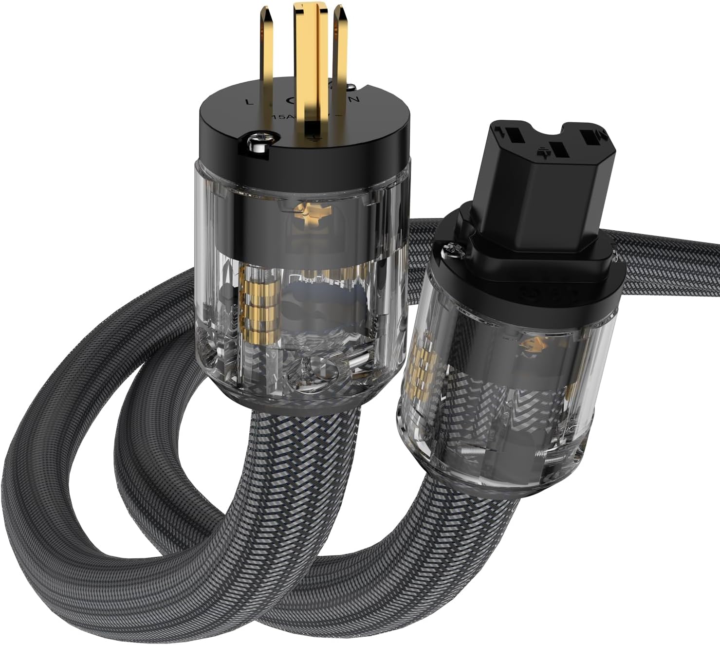 HiFi Audiophile Power Cord - 5N0FC Conductor & Gold-Plated Plug, AC Power Cable for Enhanced Sound, Sweet Midrange, Robust Bass, C15 Compatible for Audio Video Systems, Speakers, AMP (1M,1.5M,2M)