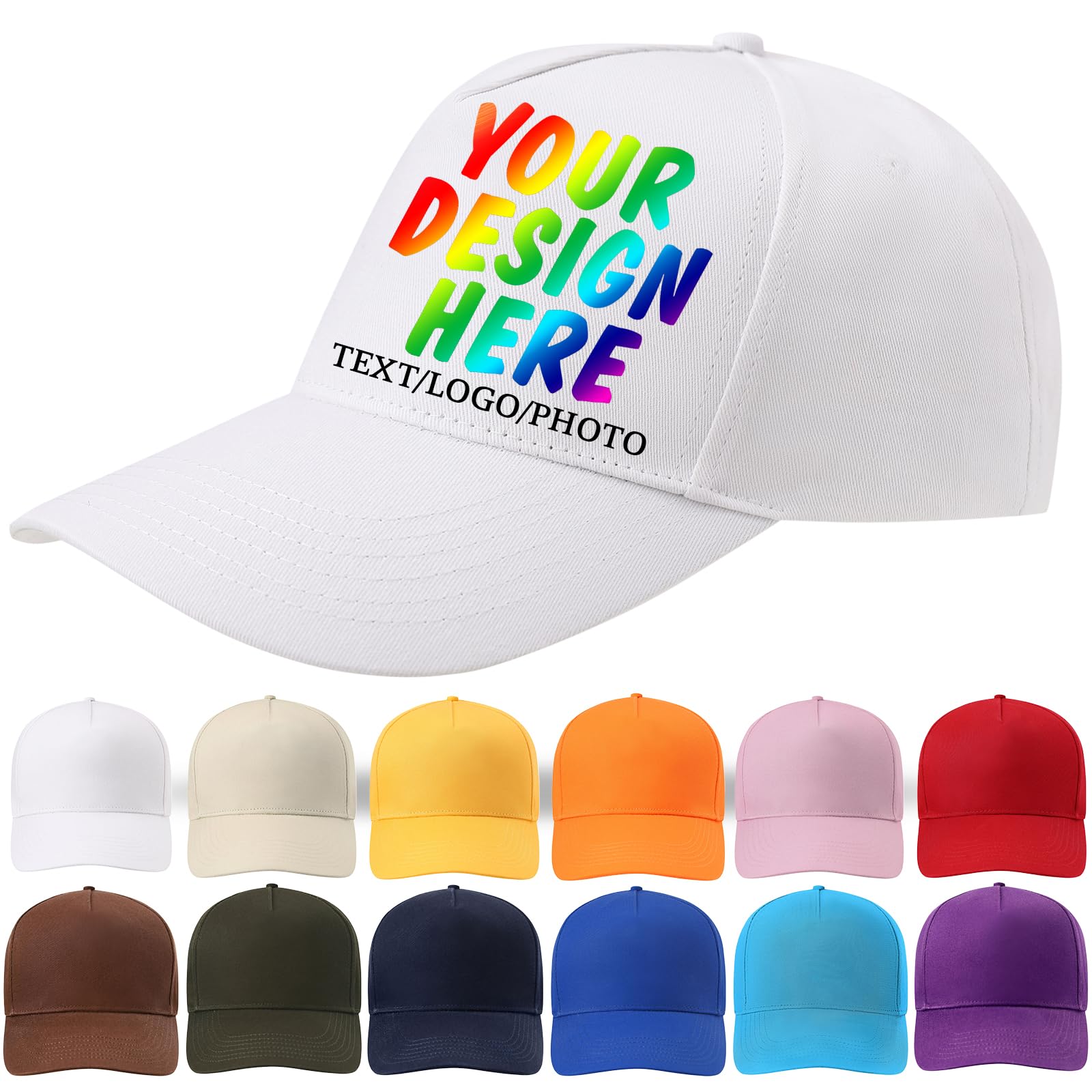 Huale Pod Unisex White Custom Baseball Cap With Text Logo Photo - Personalized Hats For Men & Women - Adjustable Buckle Custom Hat