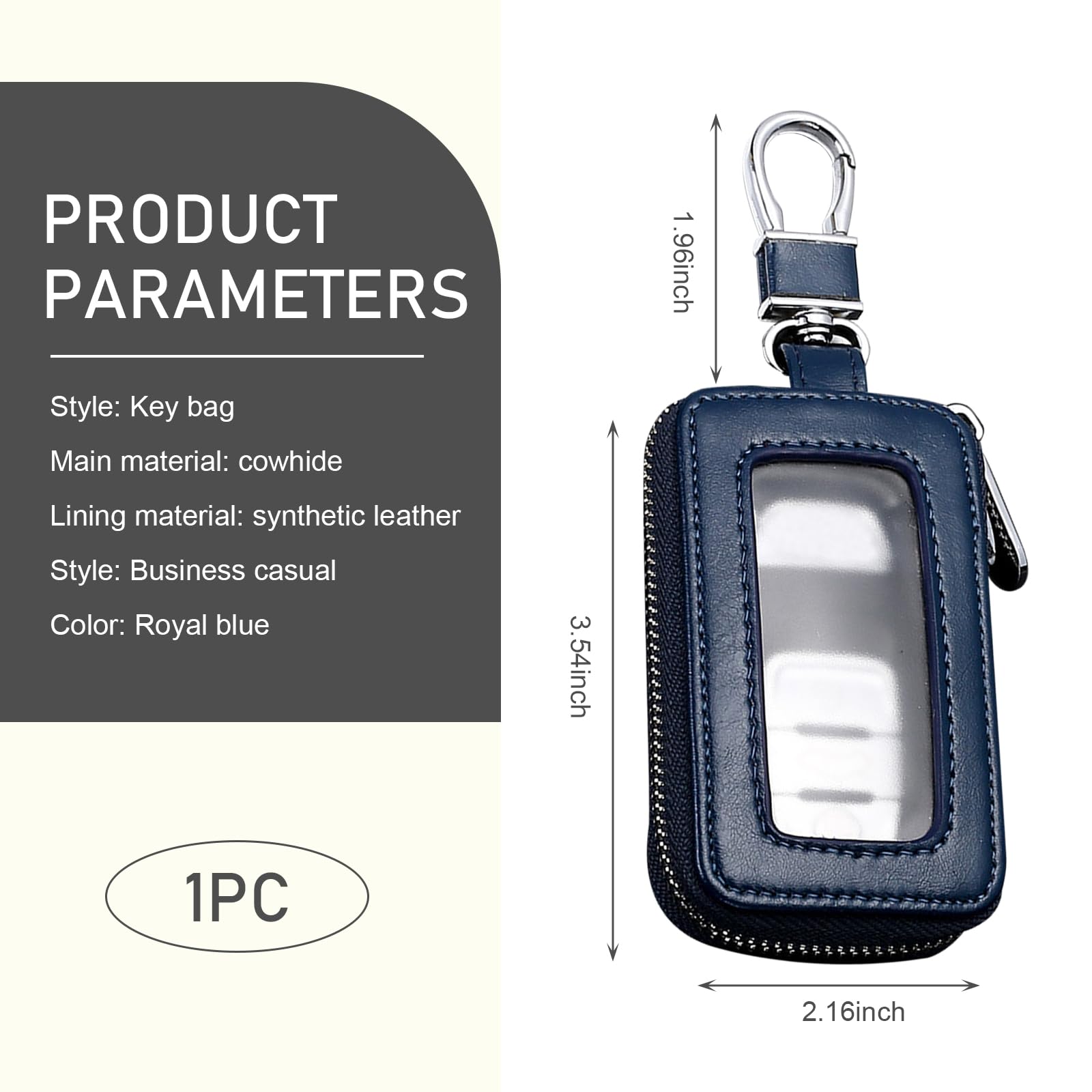 Paquete de 1 funda para llave de coche, soporte para llave inteligente de coche, bolsa universal con cremallera, para la mayoría de coches y SUV, Azul Real, 1 PC