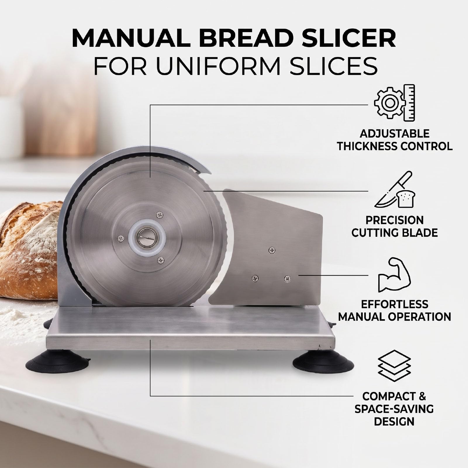 Rebanadora de Pan Ajustable para Hornear en la Cocina, Cortador de Pan Manual de Acero Inoxidable para Rebanar Versátil, 1 Unidad