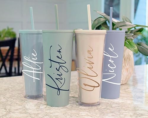 Miniatura 2 de Vaso personalizado de doble pared con pajita de 24 onzas, vaso acrílico personalizado con pajilla, tapa y pajita, regalos personalizados para mujeres