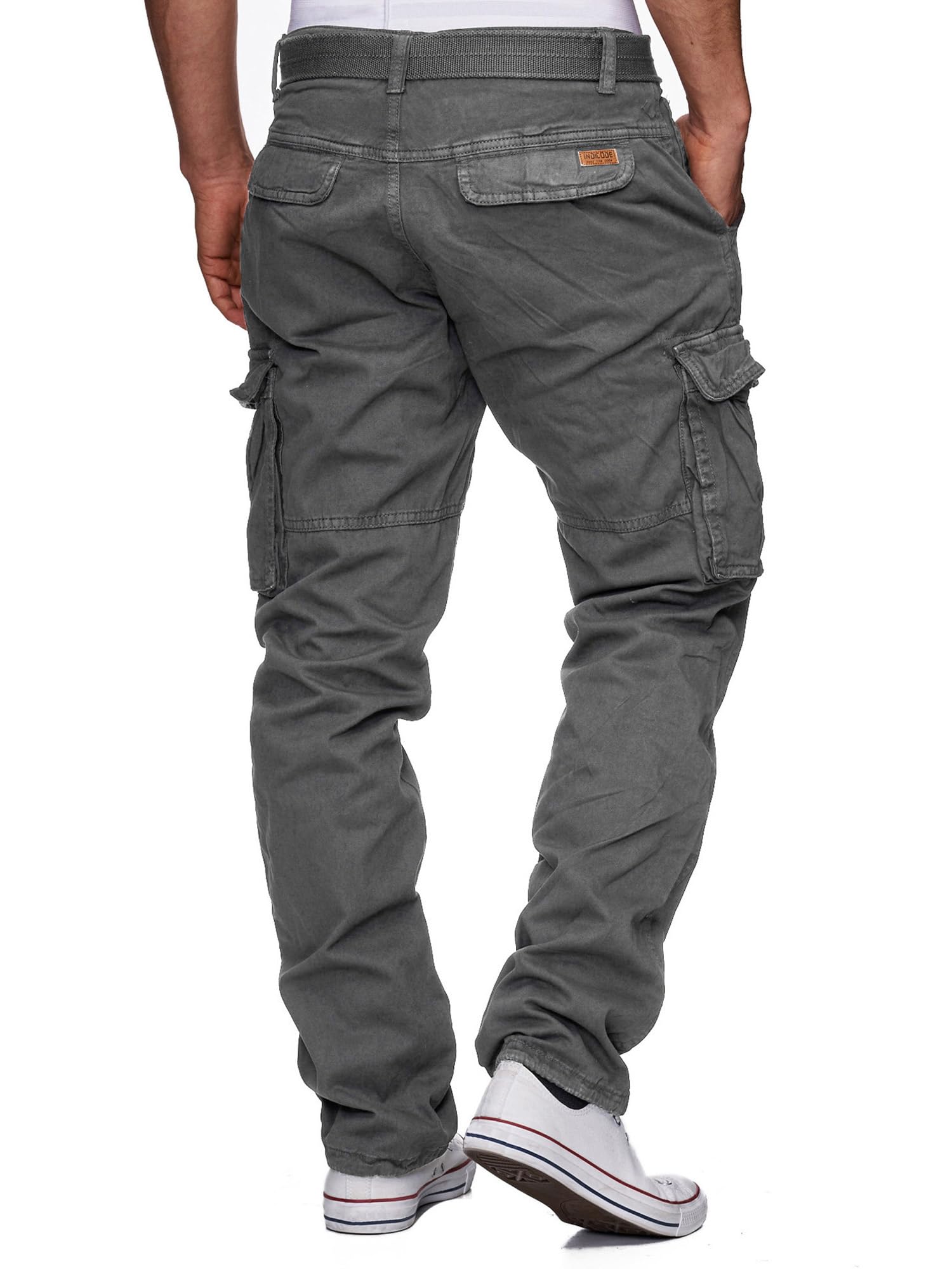 Indicode Hombres William Cargo Pants | Pantalón de algodón con 7 Bolsillos Incluido cinturón