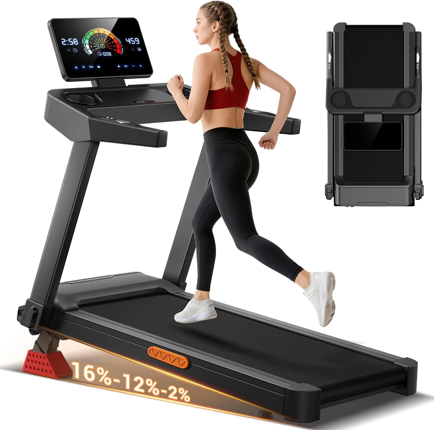 LONTEK 14 km/h folding treadmill with 16% gradient pulse measurement 3.5 HP motor Treadmill for Home with LED Display Treadmill for Home with Quiet 3.5 HP Motor 180 kg