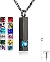 Birthstone Cuboid Locket Urn Necklaces for Ashes Cremation Jewellery Urns for Human Ashes Memorial Urn Keepsake Pendant