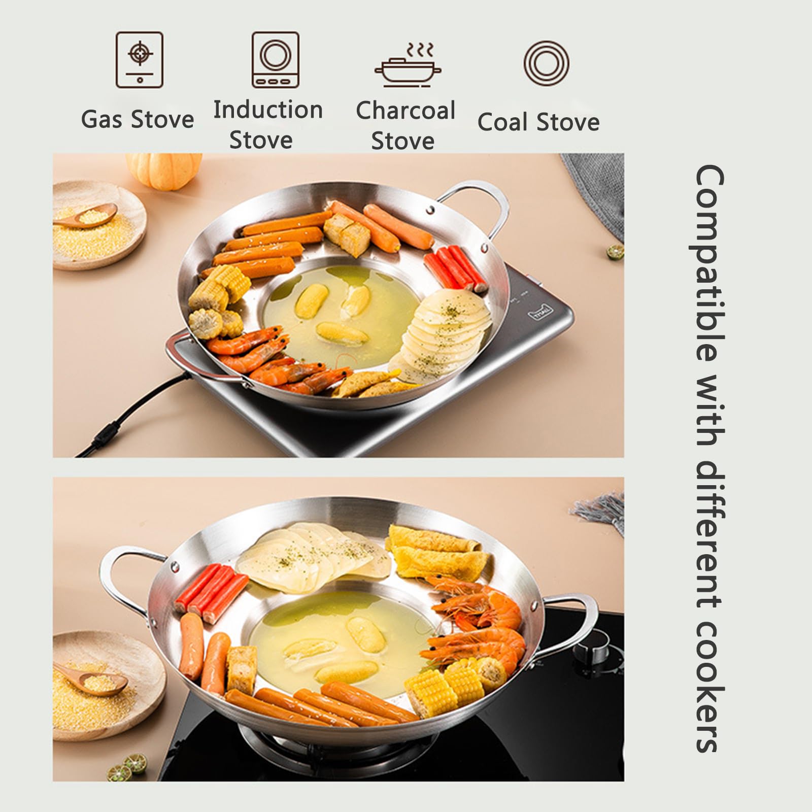 SvRite Padella wok in acciaio inox, resistente, concavo, 38/40/45 cm, antiaderente, per cucina, ristorante, esterno, per fornelli a induzione e fornelli a gas (45 cm)