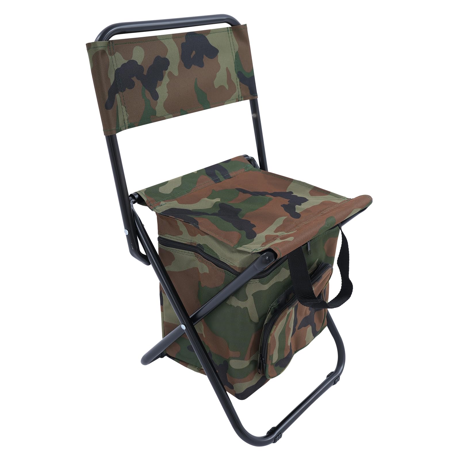 Folding Stool Backpack Insulated Cooler Bag, Portable Camping Chair with 10L Cooler, Foldable Lightweight Outdoor Seat, Double Layer Oxford Fabric & PVC Coating, for Fishing, Hiking, Picnic,Camouflage
