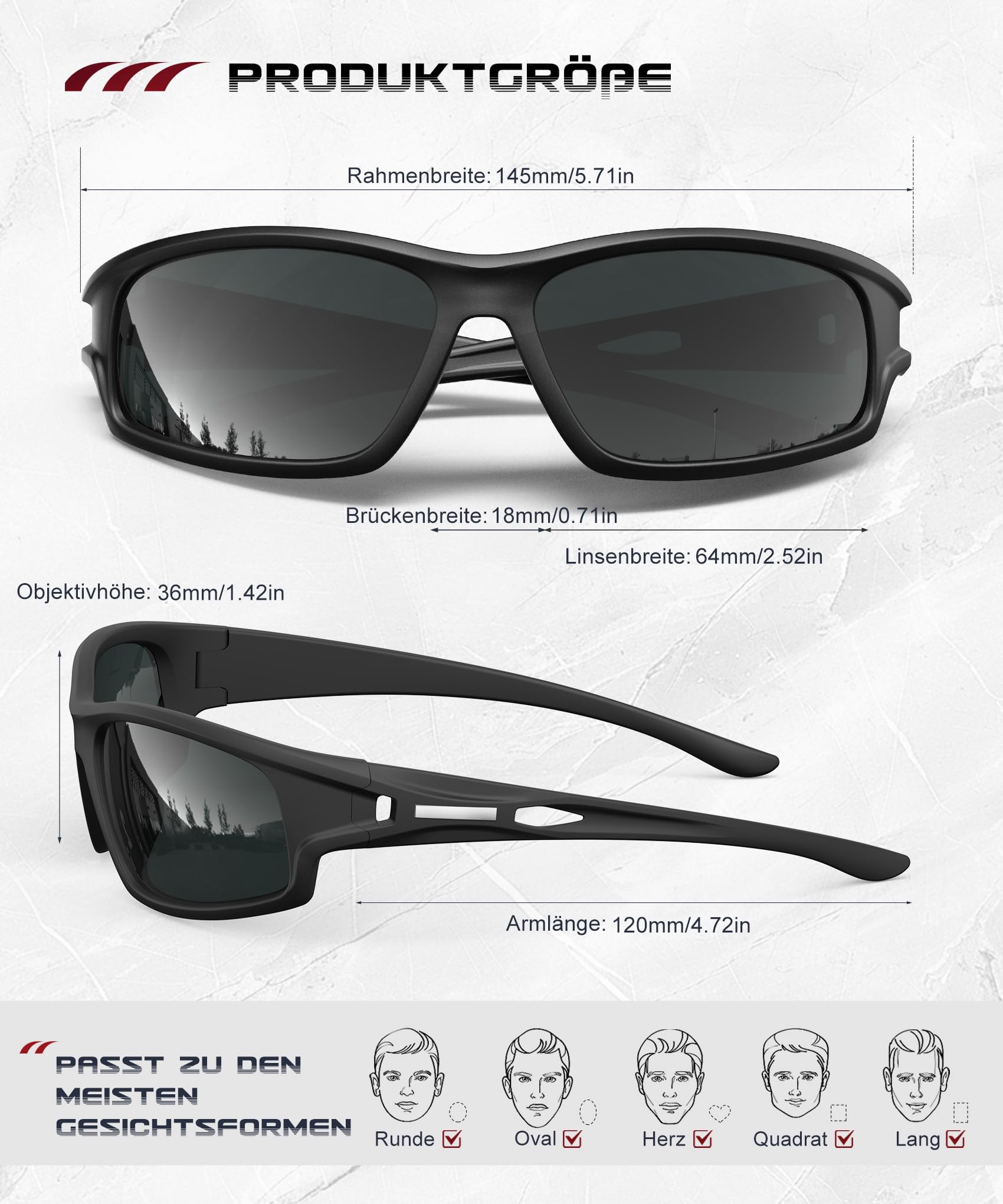 HENGOSEN Occhiali da sole sportivi uomo donna occhiali da sole polarizzati occhiali sportivi uomo: Sunglasses UV400 protezione pesca corsa