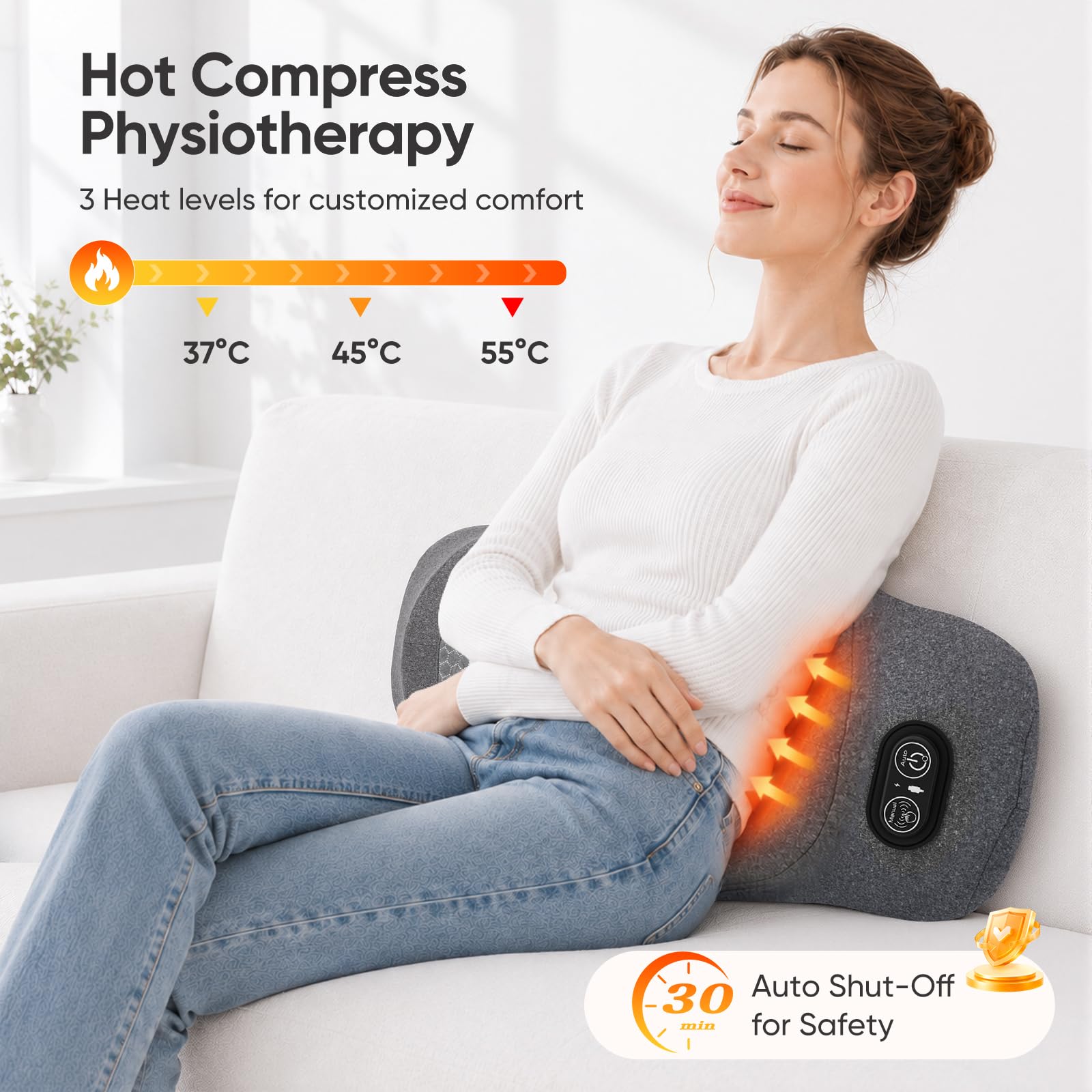 Massaggiatore lombare 3-in-1 Calore, Vibrante & Trazione 26°, senza fili