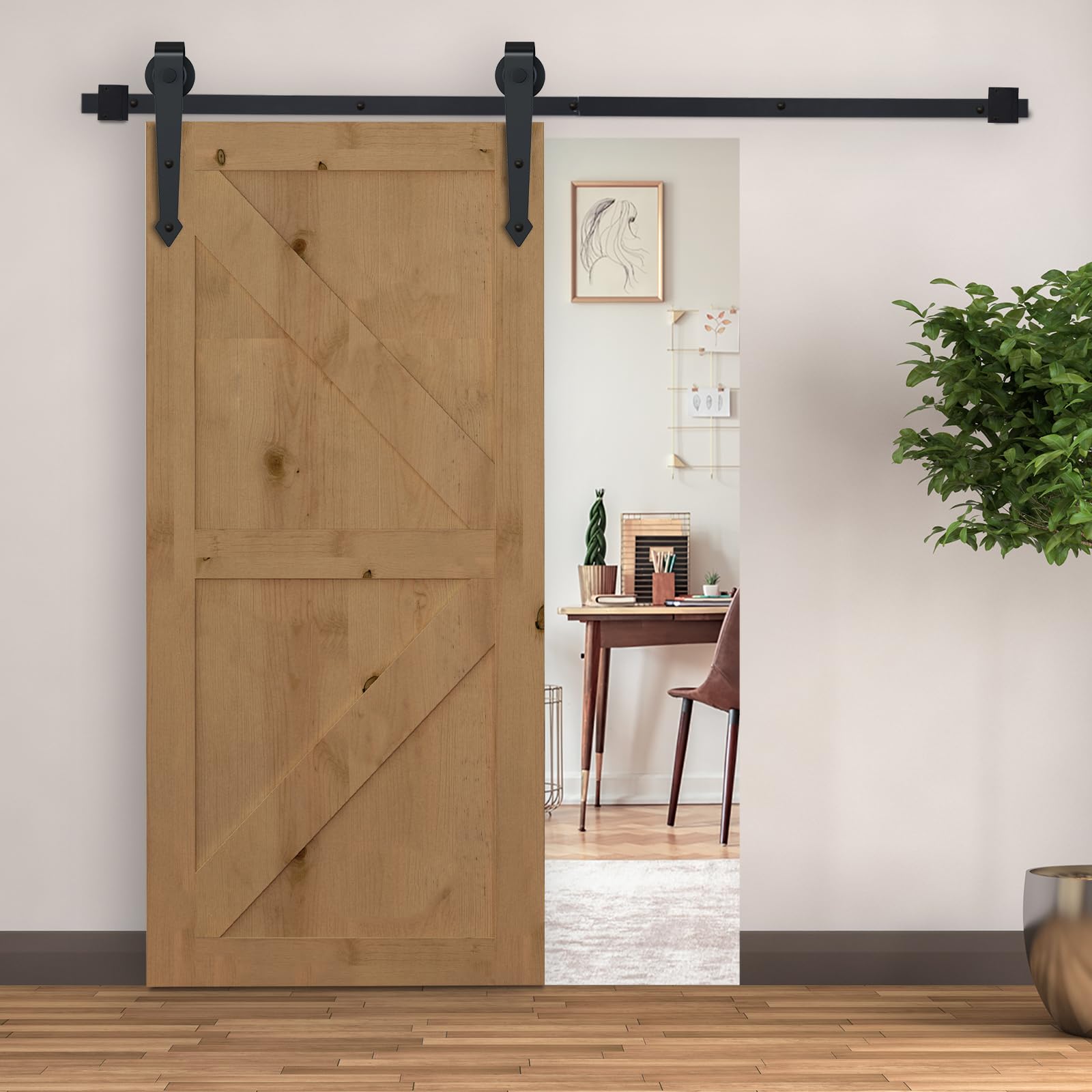HOMCOM 200CM/6.6FT Kit per Porta Scorrevole Portata 100kg, Binario per Porta Scorrevole con Rotelle Stile Rustico, Nero