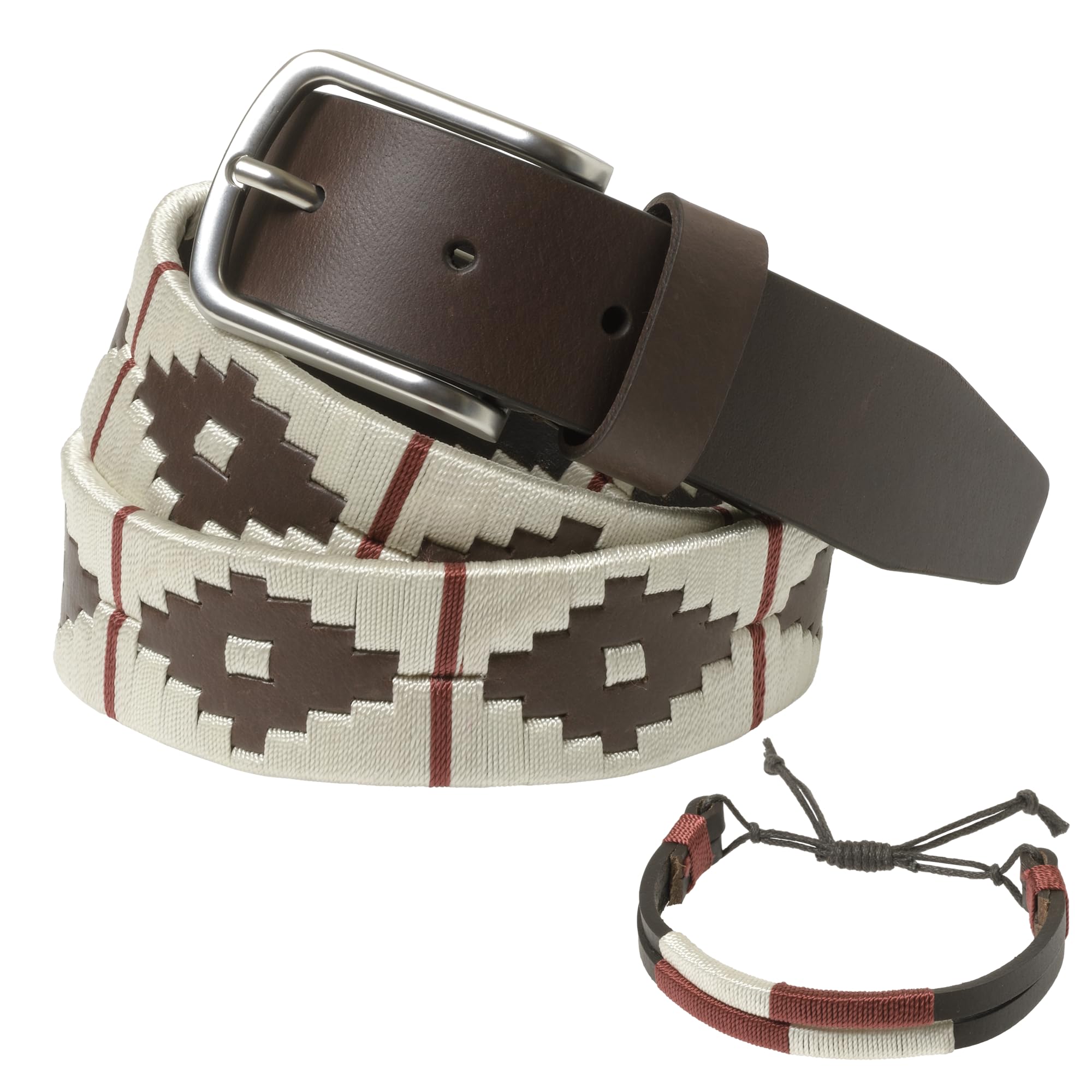 Ceinture en cuir argentin, avec cordon et bracelet en cuir assortis. Ceinture brodée sur cuir, pour homme et femme. Ceintures de polo argentin