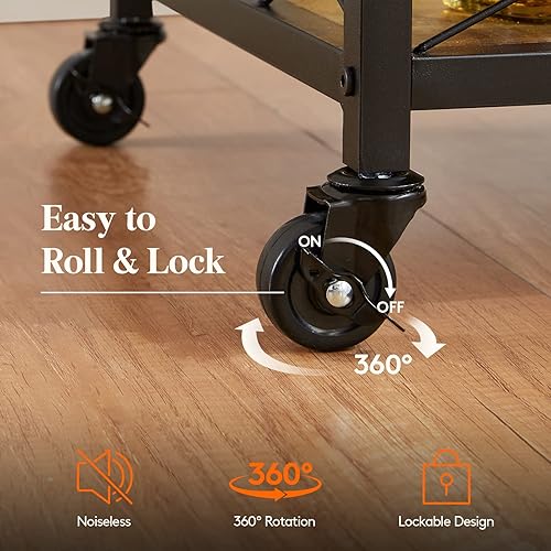 Miniatura 5 de Lifewit Carrito de bar, carrito de servicio de bar en casa, carrito de bebidas de 3 niveles con 12 estantes para botellas de vino, carrito de