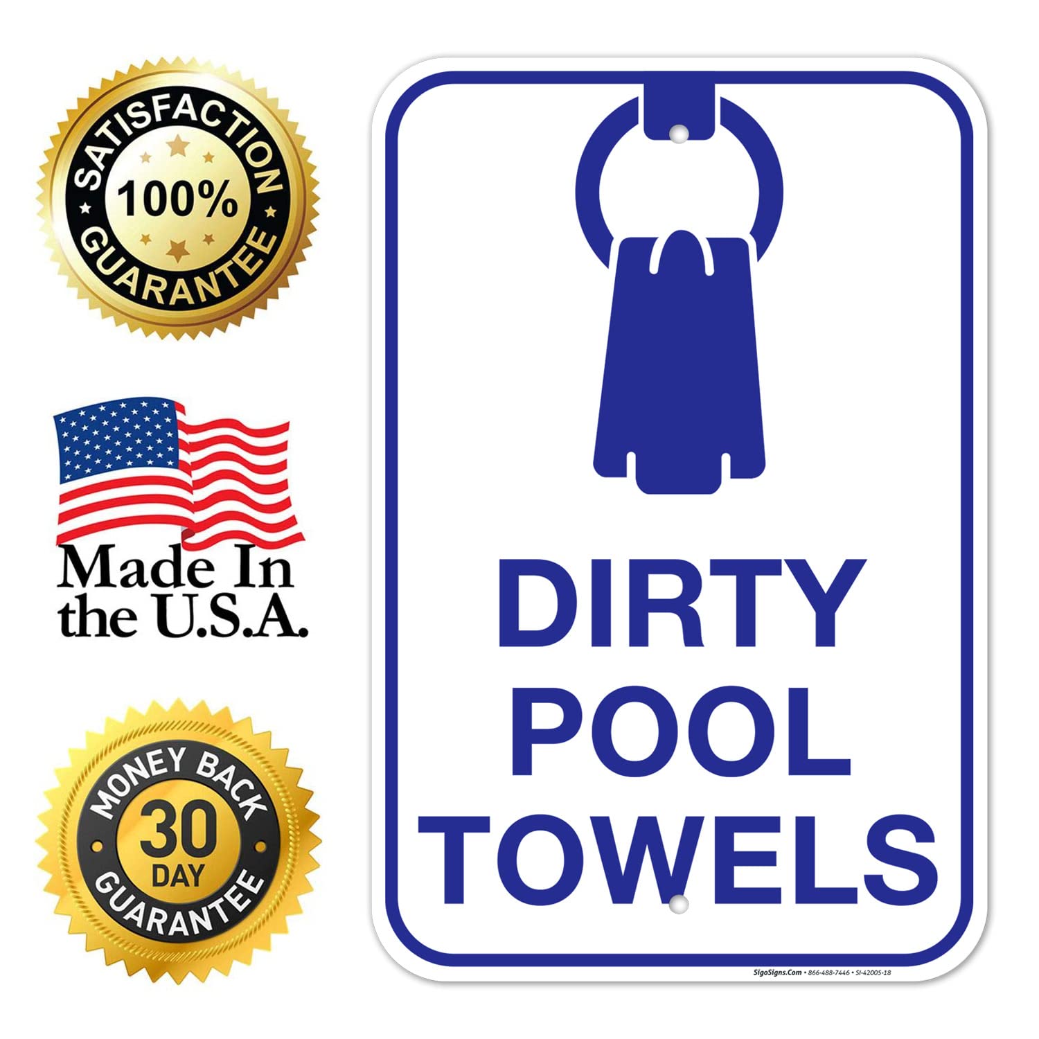 Dirty Pool Towels Sign, Pool Sign, 12x18 Inches, Rust Free .063 Aluminum, Fade Resistant, Made in USA
