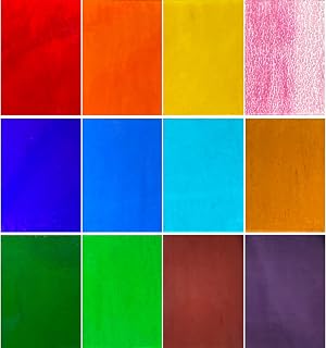 Hengyisha 12 Sheets Transparent Stained Glass Sheets, Rainbow Colors Stained Glass Supplies, 6"X4" Cathedral Glass Mosaic Glass Tiles for Crafts