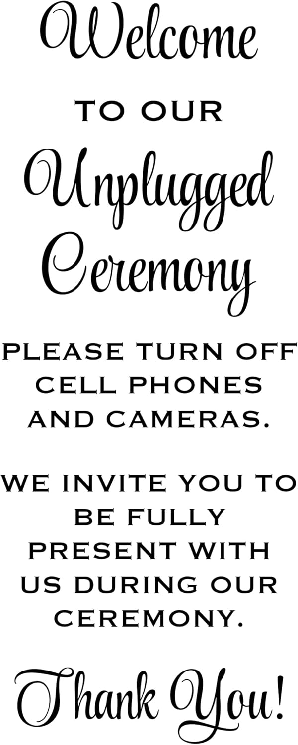 Unplugged Wedding Ceremony Decal, No Cell Phone Use Vinyl Sticker, No Devices Allowed, Decal ONLY
