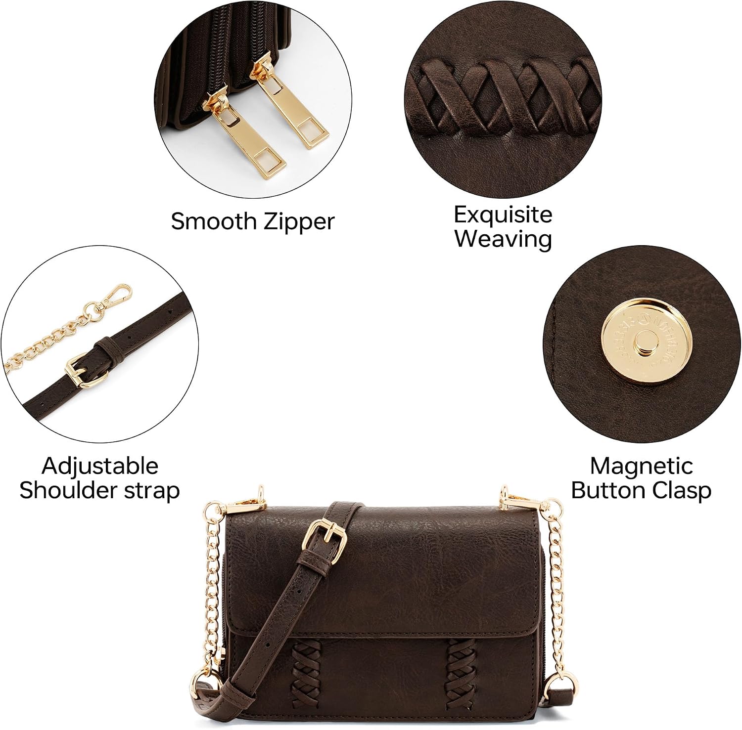Crossbody Purse for Women Vegan Leather Wallet Shoulder Bag Classic Braided Crossbody Bag with Adjustable Strap