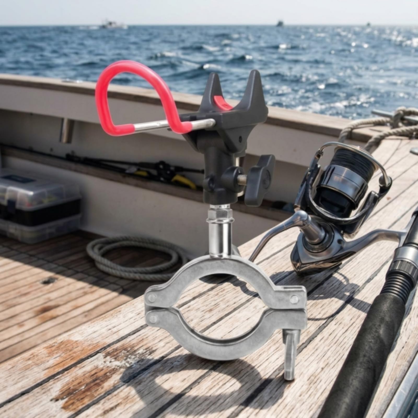 Porta Canna da Pesca per Barca con Clamp su Corrimano Rotondo Supporto Orientabile con Manopole di Blocco Costruzione in