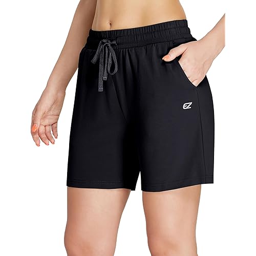 EZRUN Womens Bermuda Shorts Summer Sweat Shorts with Deep Pockets Cotton Shorts for Women Gym Workout