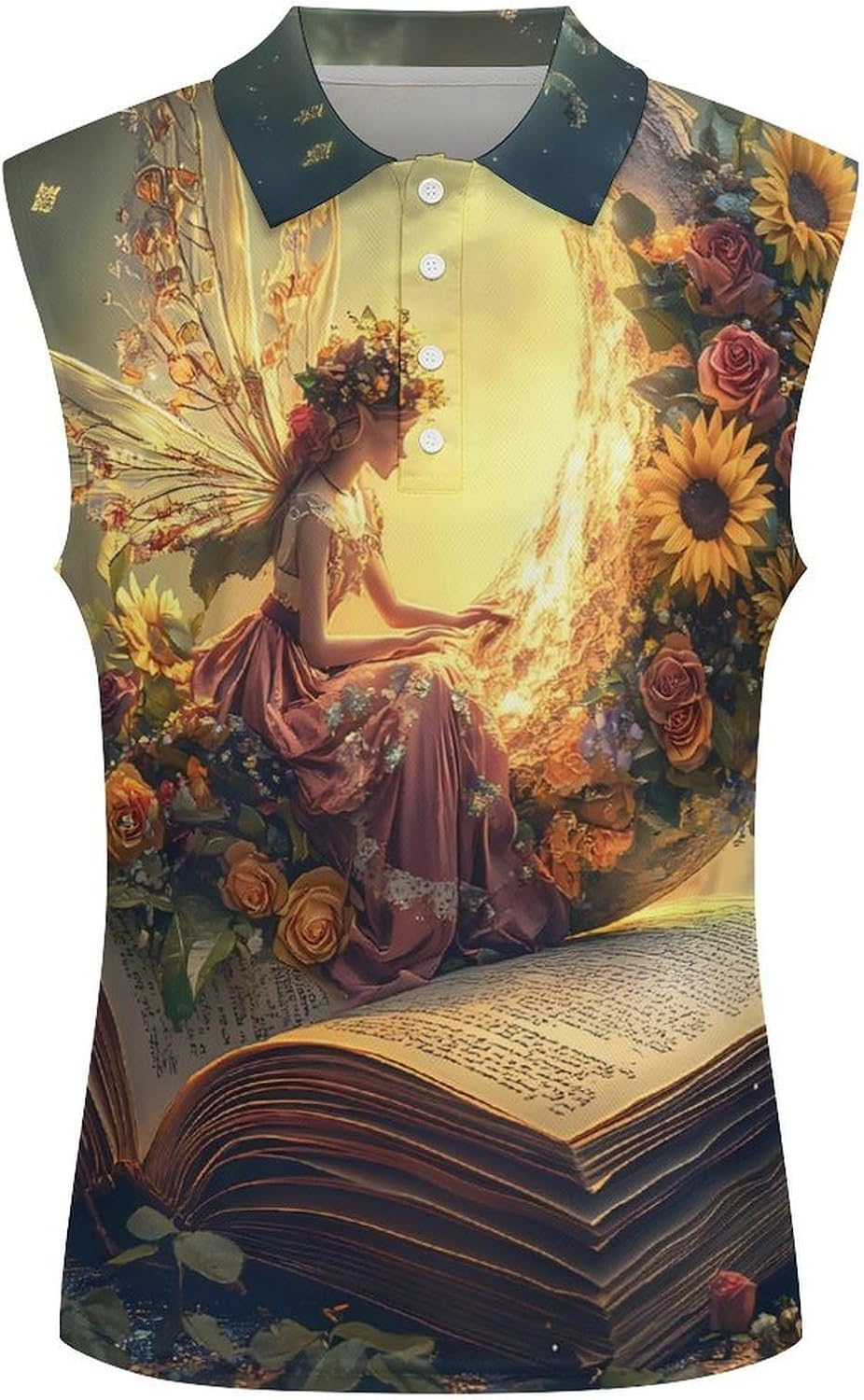 Moon Fairy Book Golf Shirts for Women V Neck Tennis Polo Tank Tops Blouses Sleeveless T-Shirts