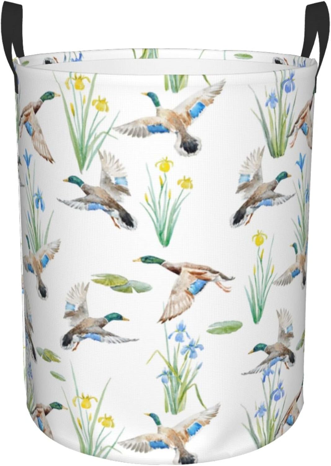 Laundry Basket Watercolor Mallard Duck Room Decor,Round Laundry Hamper Waterproof Dirty Clothes Hamper Collapsible Laundry Baskets With Handles,Toy/Clothes Storage Basket For Home Dorm Bathroom Decor