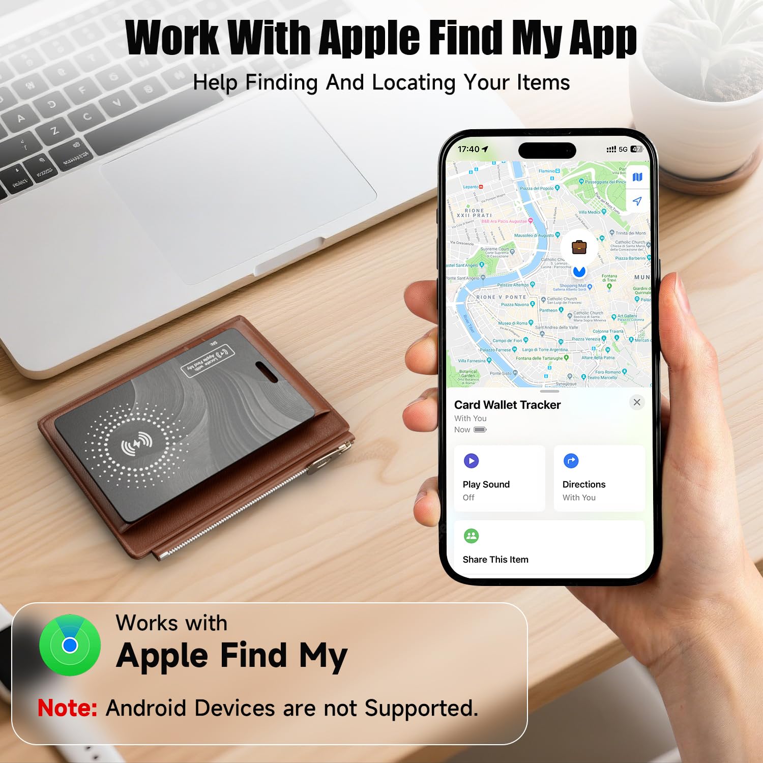 ELECGO Scheda di monitoraggio del portafoglio per Apple Find My (solo iOS), carta di monitoraggio di ricarica wireless, IP68 impermeabile Tracker Card Item Finder Tracking in tutto il mondo per