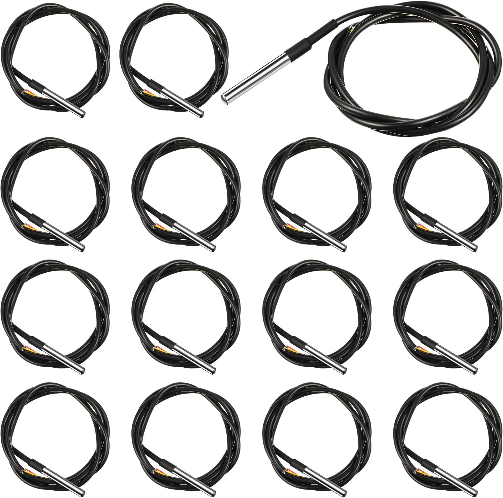 Weewooday 15 Pieces DS18B20 1 m/ 3.2 Ft Digital Temperature Thermal Cable Waterproof Probe Sensor -55°C to +125°C, Compatible with Arduino and Raspberry Pi
