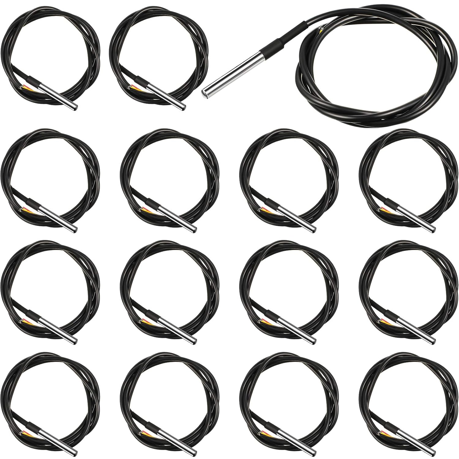Weewooday DS18B20 1 m/ 3.2 Ft Digital Temperature Thermal Cable Waterproof Probe Sensor -55°C to +125°C, Compatible with Arduino/Raspberry Pi(15 Pieces)