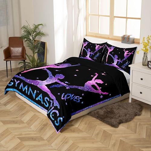 Miniatura 5 de Juego de ropa de cama de ballet para niñas, funda de edredón de gradiente azul y morado, funda de edredón de bailarina, para niñas, niños, ropa de