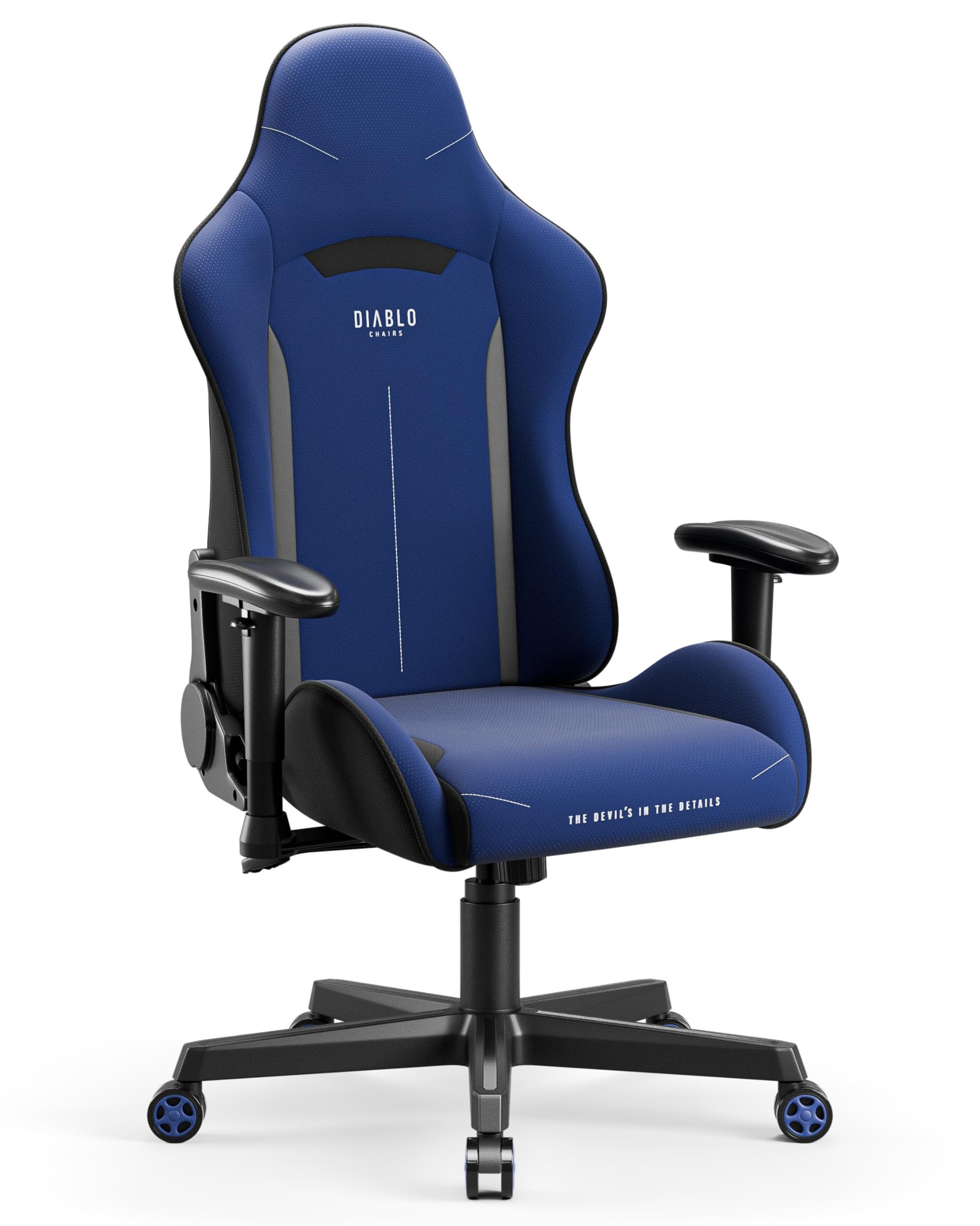 Diablo Gamer Stuhl X-Starter | Gaming Stuhl Ergonomisch mit Stoffbezug, Verstellbare Armlehnen, Kippmechanismus, Tragfähigkeit bis zu 136 kg | Schreibtischstuhl Gaming, Bürostuhl Gaming | Dunkelblau