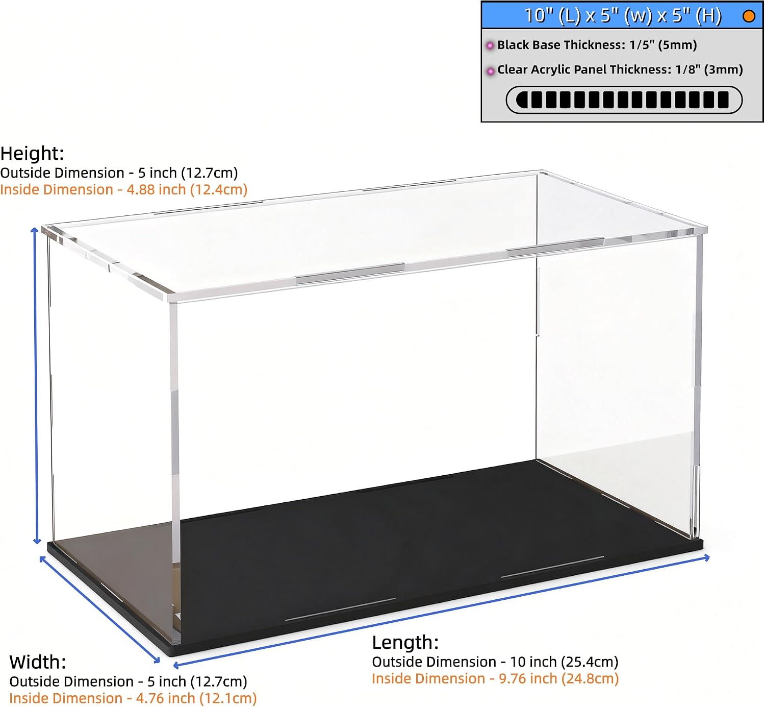 Acrylic Display Case, Clear Acrylic Display Box with Matte Base, Dustproof Collectible Storage Cases, DIY Easy Assembly Showcase for 1: 24 Car Models, Collectibles, 10 x 5 x 5 inch