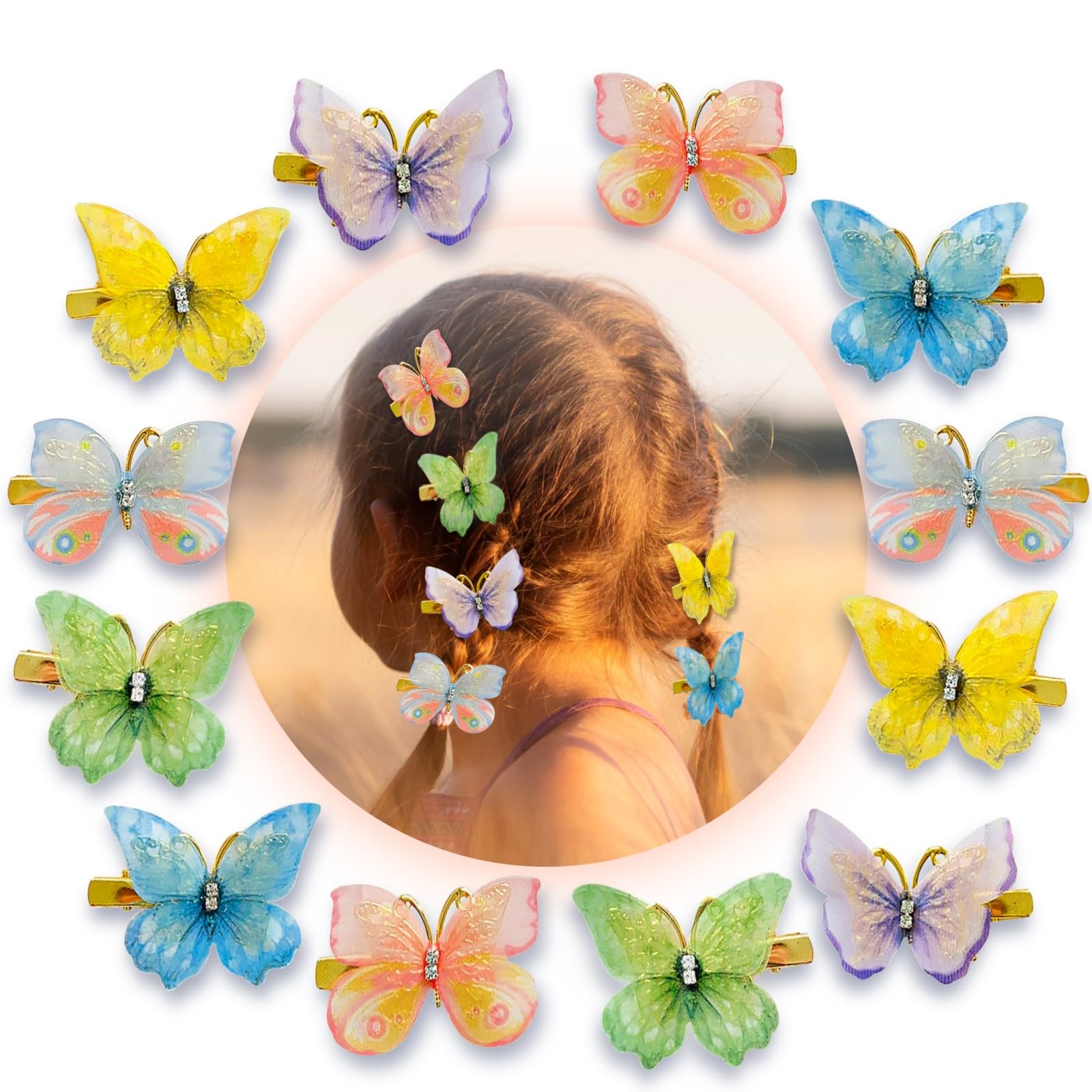 12 Pcs Butterfly Hair Clips Set, Colorful Small Hair Claw Clips for Women Girls, Non-Slip Aesthetic Hair Accessories for Daily Use & Party