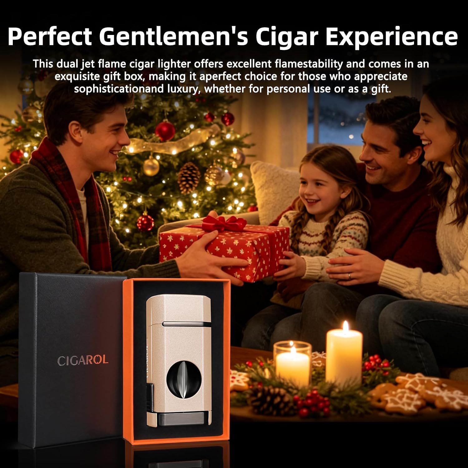 Refillable 3-in-1 Cigar Torch Lighter with Built-in Cutter & Cigar Holder