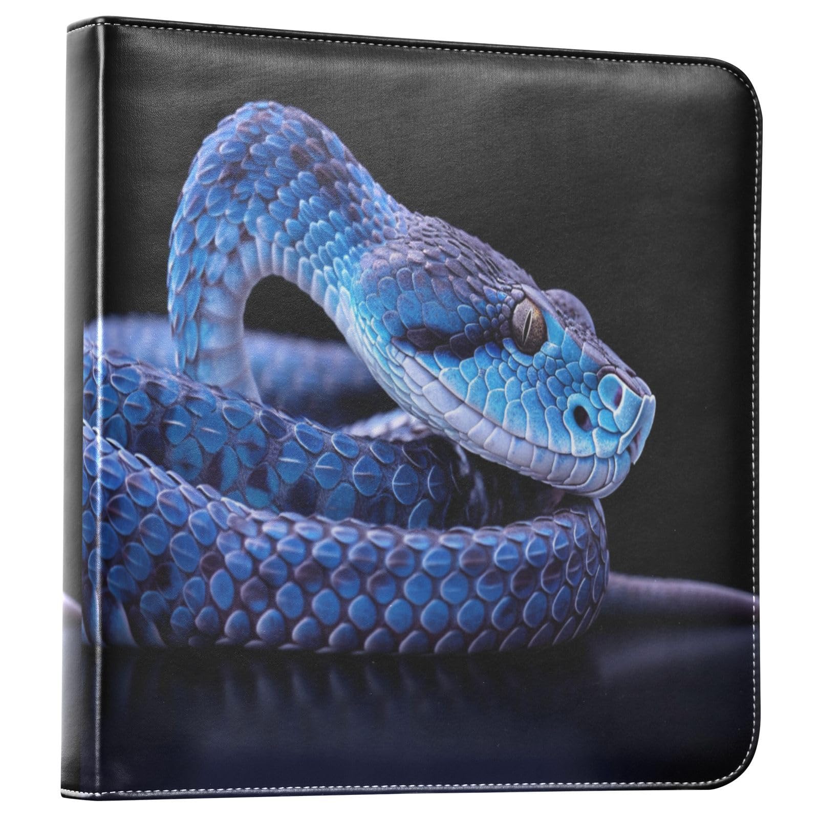 Kigai Blue Snake Photo Album Self Adhesive Scrapbook Album Leather Cover DIY Picture Scrap Book with 20 Adhesive Sheets, 11.8x24x0.8 inch